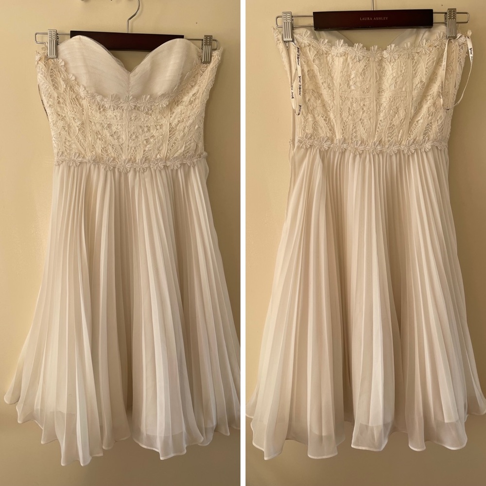 Vintage Betsey Johnson Evening Strapless White Lace Pleated Dress Size 0